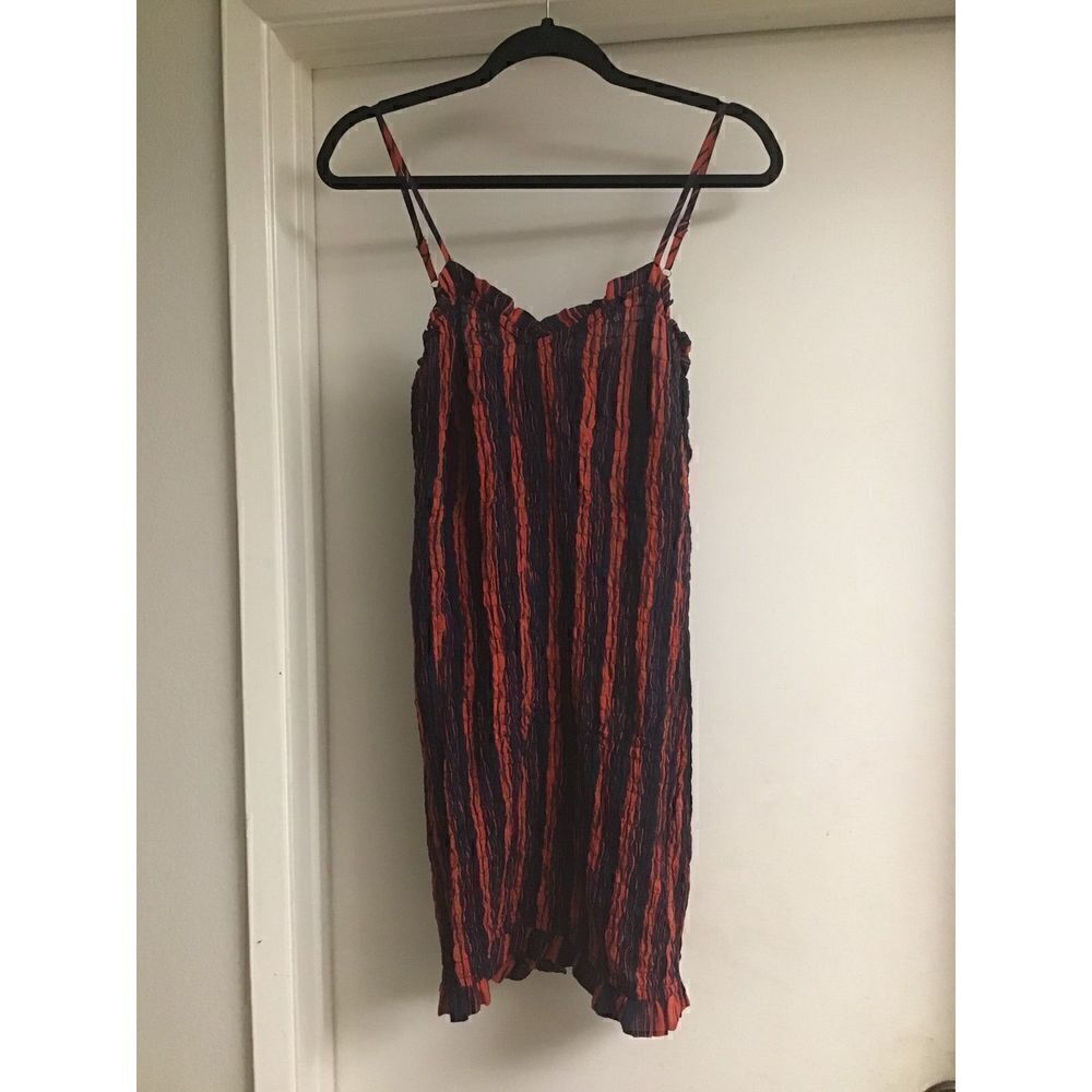 NWOT~Forever 21 Red & Blue Stripe Stretchy Seersucker Mini Sundress Sz Large